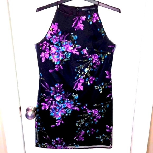 NWOT WHITE HOUSE BLACK MARKET BLACK HALTER DRESS with COLORFUL SEQUIN ACCENTS - Picture 5 of 14